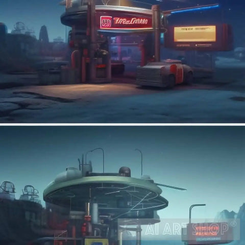 Retro Petrol Station Ai Artwork