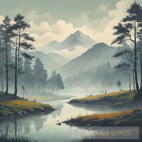 River And Mountains Landscape Ai Art