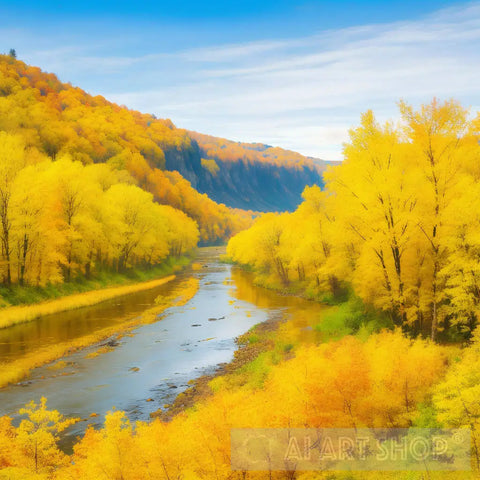 River Valley On Nature Background. Nature Background In Autumn Landscape Ai Art