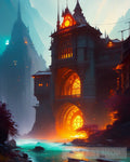 Riverside Evening Mansion Architecture Ai Art