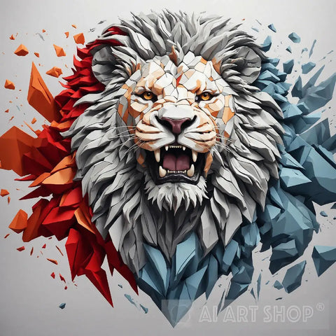 Roaring Shards Geometric Lion Art Modern Ai