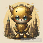 Robot Kitty Golden Cat Bot On Castle Town Ai Artwork