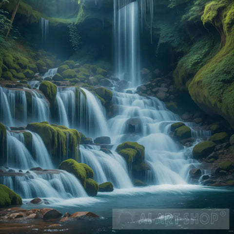 Rocky Waterfall Nature Ai Art