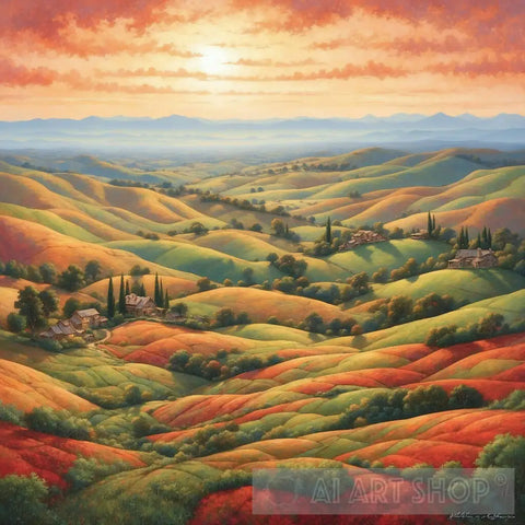 Rolling Hills Harmony Landscape Ai Art