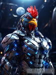 Rooster In Cyborg Body #1 Ai Artwork