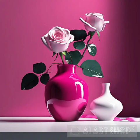 Rose Flowers Still Life In Pink & White 3 Ai Art