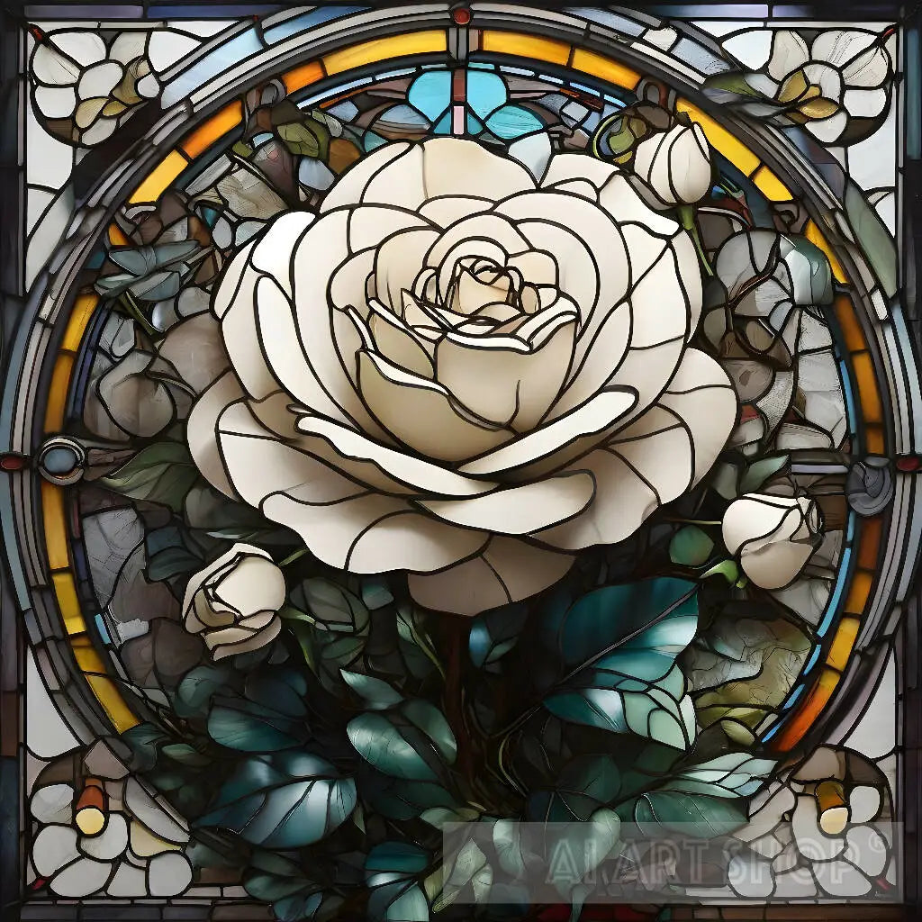 Rose In Stained Glass, Floral Art, Timeless Elegance, Stained Glass...