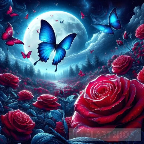 Roses And Butterflies Landscape Ai Art