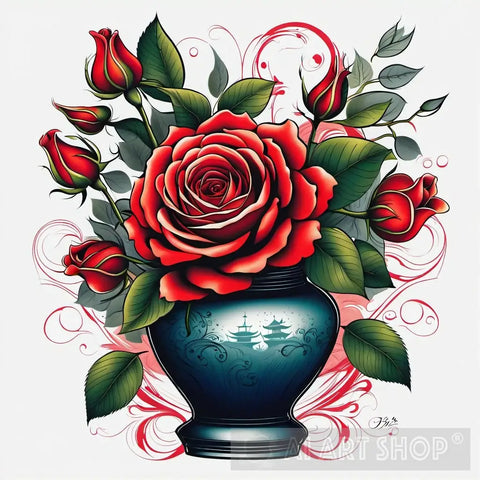 Roses In A Vase Ai Artwork