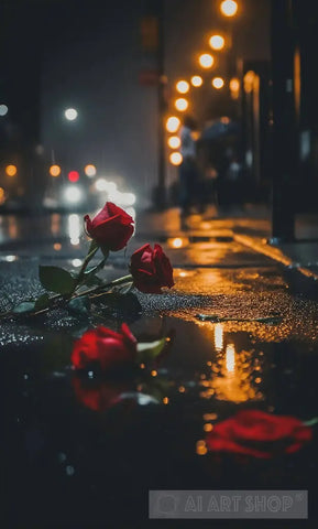 Roses In The Rain Ai Artwork