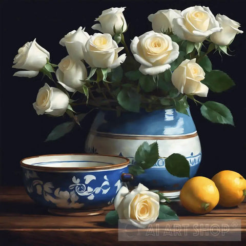 Round Vase With Bowl And Roses Still Life Ai Art