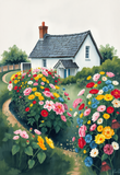 Impressionist Cottage Garden Oil Painting – Romantic Floral Landscape