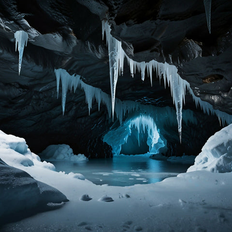 A cave entrance surrounded by icicles and snow (1)