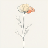Minimalist Single Flower Line Art with Soft Watercolor Petals
