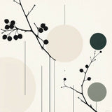 Abstract Botanical Branches with Geometric Circles in Beige & Black