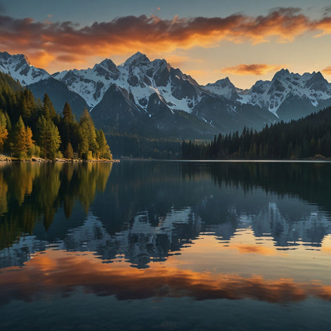 A serene and captivating alpine landscape, captured in a wide-angle shot during sunrise 6