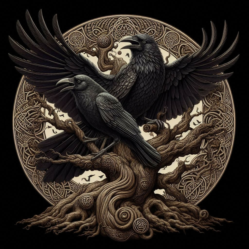Ravens of the Sacred Tree – Celtic Mythological Artwork with Orname...
