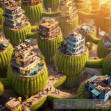 Saguaro Skyrise: A Thriving City Built On Giant Cacti Ai Artwork