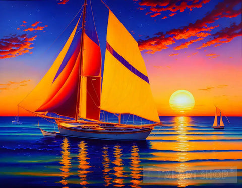 Sailboat At Sunset: A Vibrant Ode To Nature Landscape Ai Art