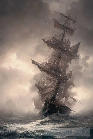 Sailing Trough The Storm Ai Painting