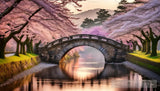 Sakura Blossom And A Stone Bridge Landscape Ai Art