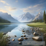 Sanctuary: Tranquil Waters Reflecting Majestic Mountains Landscape Ai Art