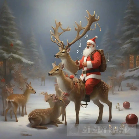 Santa Claus With Deer Ai Artwork