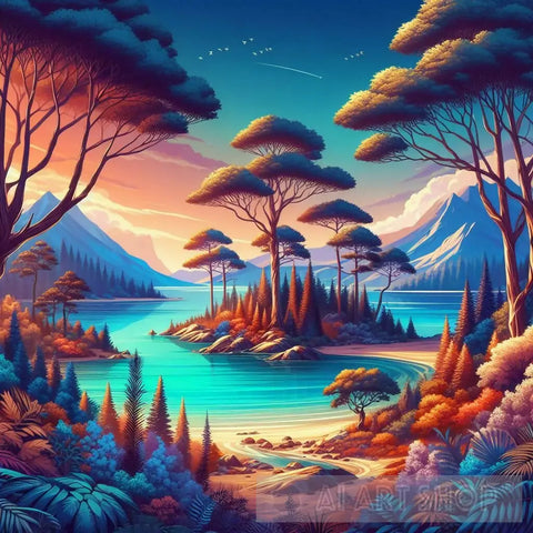 Sapphire Shores Landscape Ai Art