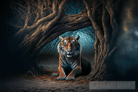 Scarry Animal Mystery Background Tiger Ai Artwork