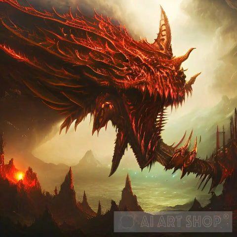 Scary Red Dragon Demon Expressionism Ai Art