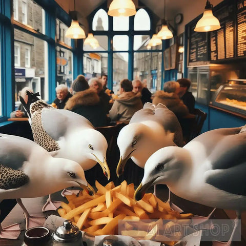 Seagull Family Fry Buffet Ai Artwork