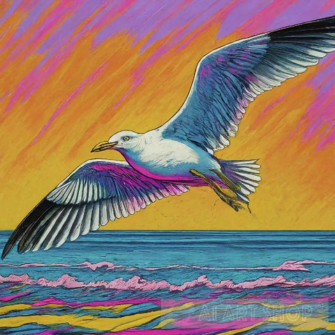 Seagull In Flight Over The Waves Animal Ai Art