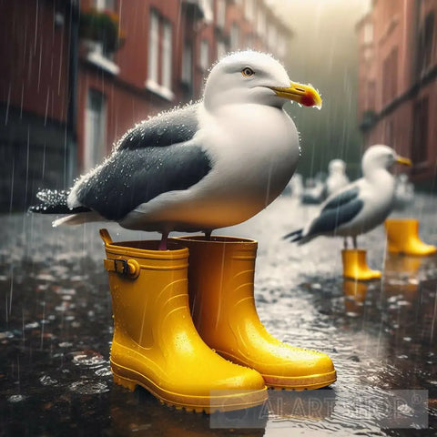 Seagull In Rainboots The Rain With Friends Ai Artwork