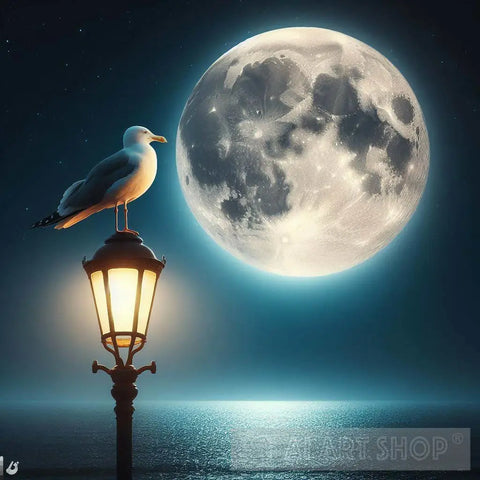 Seagull The Ocean And Full Moon Ai Artwork