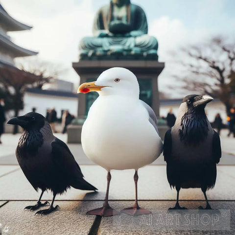 Seagull With Crow Friends Ai Artwork