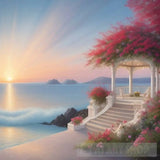 ’Seaside Serenity: A Symphony Of Roses Pine Forests And Sunset Majesty’ Landscape Ai Art