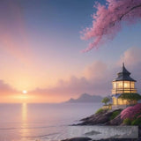 ’Seaside Serenity: A Symphony Of Roses Pine Forests And Sunset Majesty’ Landscape Ai Art