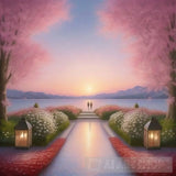 ’Seaside Serenity: A Symphony Of Roses Pine Forests And Sunset Majesty’ Landscape Ai Art