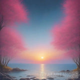 ’Seaside Serenity: A Symphony Of Roses Pine Forests And Sunset Majesty’ Landscape Ai Art