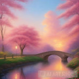 ’Seaside Serenity: A Symphony Of Roses Pine Forests And Sunset Majesty’ Landscape Ai Art