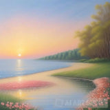 ’Seaside Serenity: A Symphony Of Roses Pine Forests And Sunset Majesty’ Landscape Ai Art