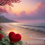 ’Seaside Serenity: A Symphony Of Roses Pine Forests And Sunset Majesty’ Landscape Ai Art