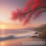 ’Seaside Serenity: A Symphony Of Roses Pine Forests And Sunset Majesty’ Landscape Ai Art