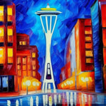 Seattle At Night Impressionism Ai Art