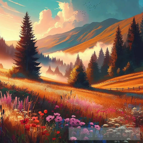 Serene Meadows Landscape Ai Art