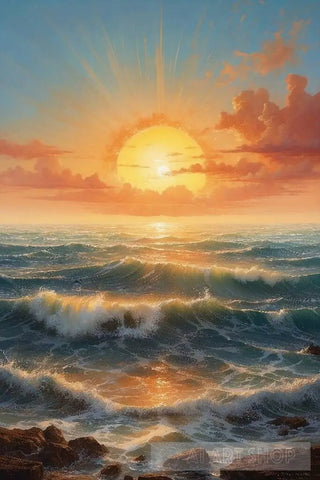 Serene Sunset: Captivating Sun With Sea View Art Landscape Ai