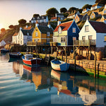 Serene Sunset: Old English Seaside Fishing Village In Ultra Hd Art Architecture Ai