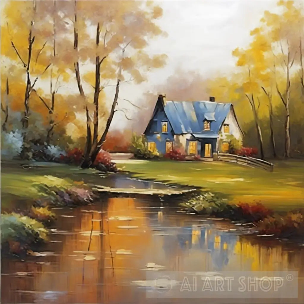 Serenity Stream: Abstract Countryside Painting | Tranquil Beauty