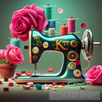 Sewing Machine And Flowers Ai Artwork