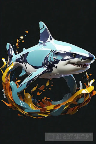 Shark With Waves Animal Ai Art